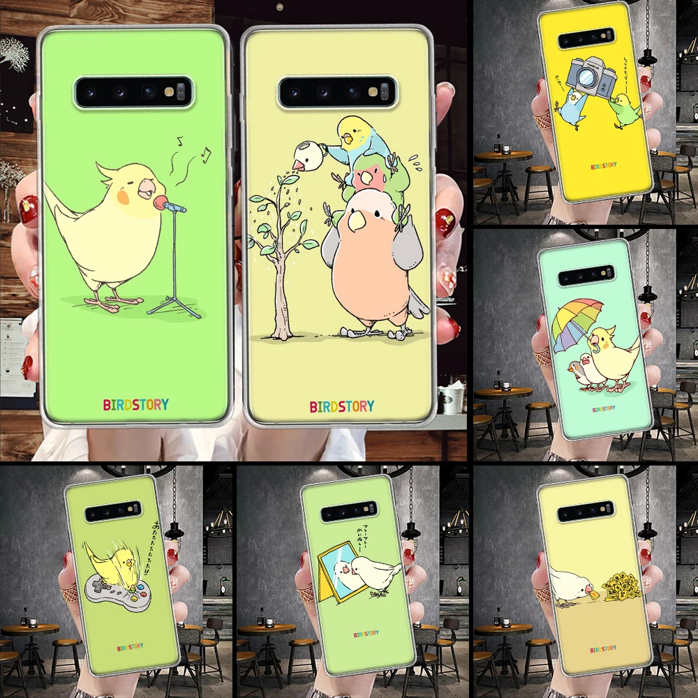 Chubby Cockatiels Parrotlets Hello parrot bird Soft Phone Case For Samsung Galaxy M31 M32 M51 M52 M21 M30S M12 Note 9 8 10 Lite