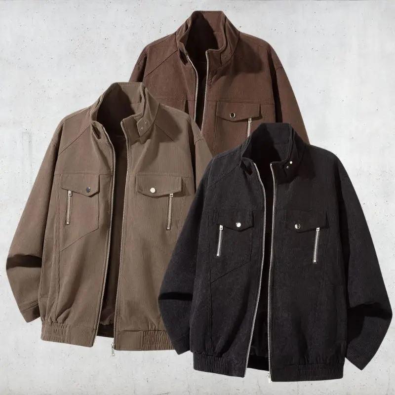 

25AW 3XL Oversized Retro Stand Collar Loose Workwear Versatile Casual Men Women Streetwear Solid Color Zipper Coats