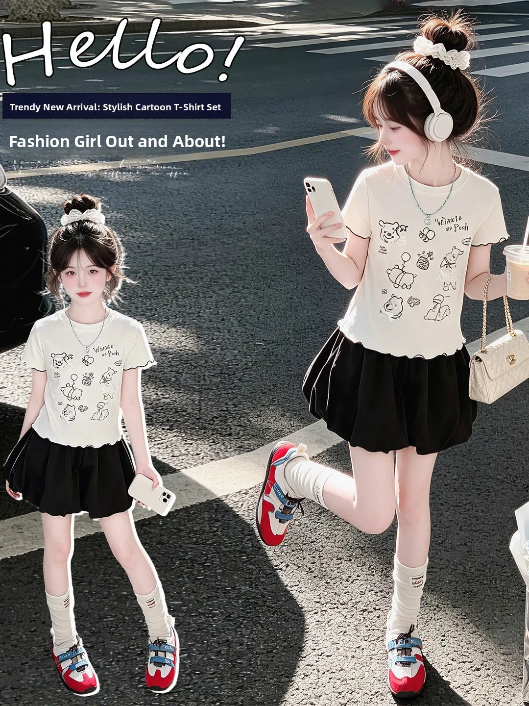 

Girls Summer Outfit 2026 New Fashionable Floral Lace Print Short Sleeve Bloom Shorts Set Casual Sportswear Short Skirt round ...