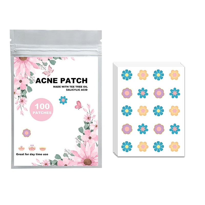 Patch de boutons d'acné invisible pour hommes et femmes, autocollant de conception de fleur de guérison, réparation professionnelle du visage, soins de la peau, 100 pièces