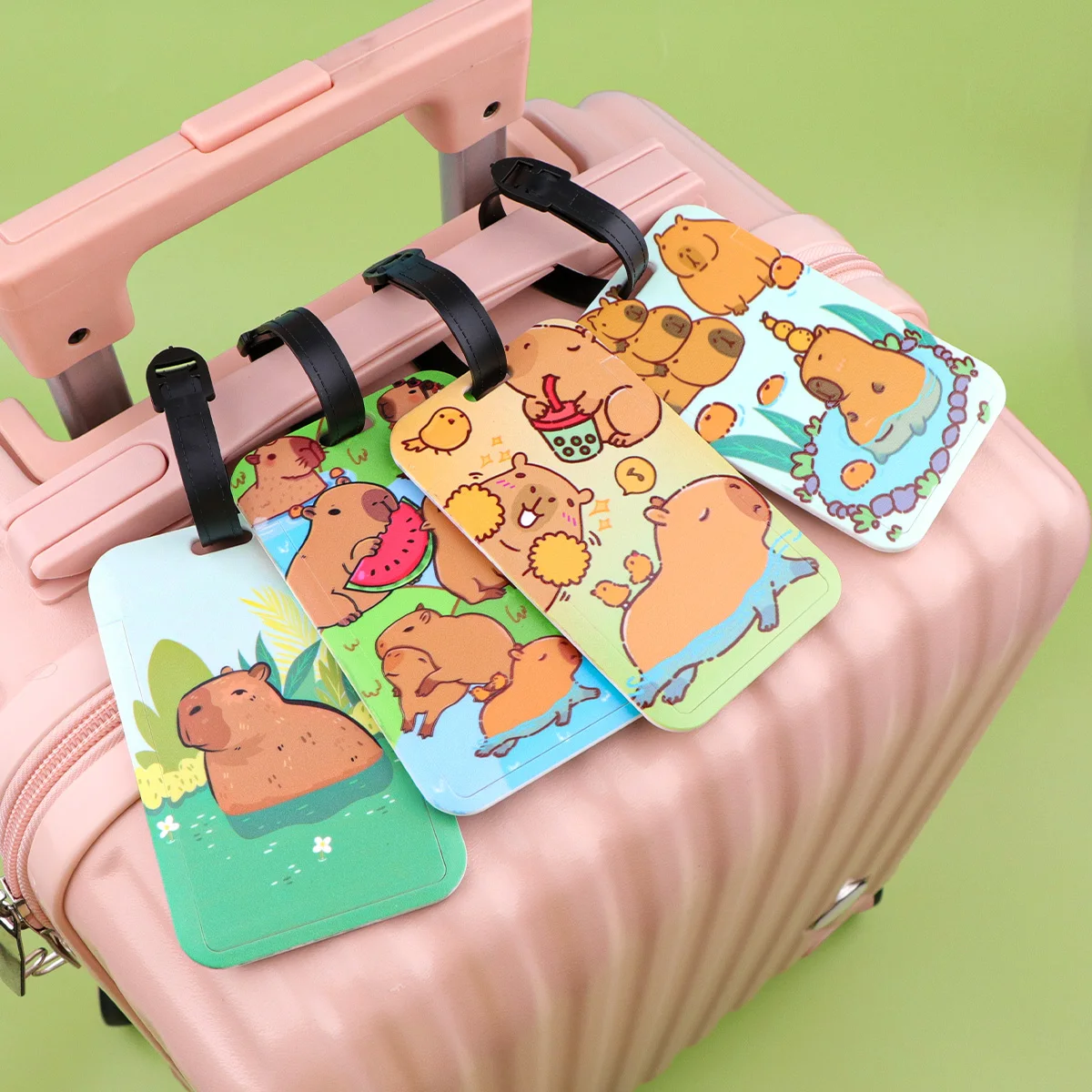 علامات الأمتعة Happy Capybara إكسسوارات السفر علامات حقيبة الموضة نمط السيليكون المحمولة حامل عنوان معرف تسمية السفر