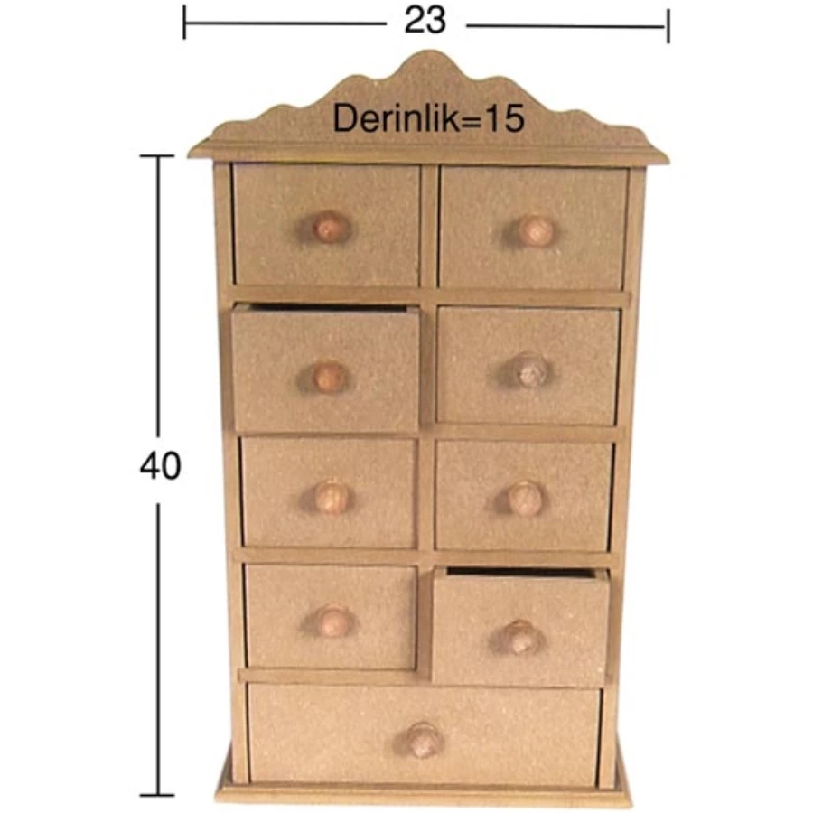 KU278 9 Drawers Box, Unpainted Raw Wood Mdf Box