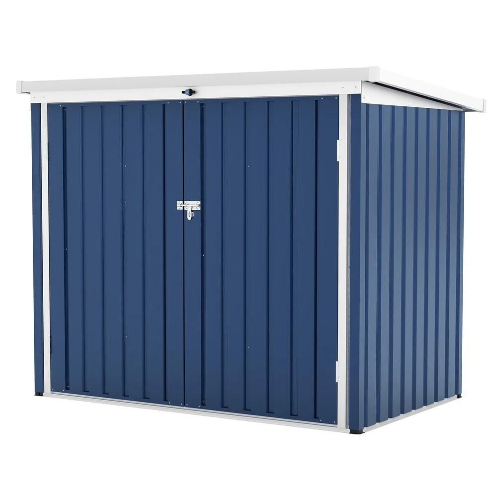 Outdoor Trash Can Storage Box with Lock Latch & Sloped Roof Outdoor Storage Shed with Galvanized Steel Trash Bin