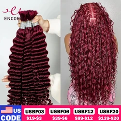 Burgundy 26 28 Inches 100% Virgin Human Hair Bulk for Boho Braided Extensions No Weft Deep Wave Human Hair Bundles for Braiding