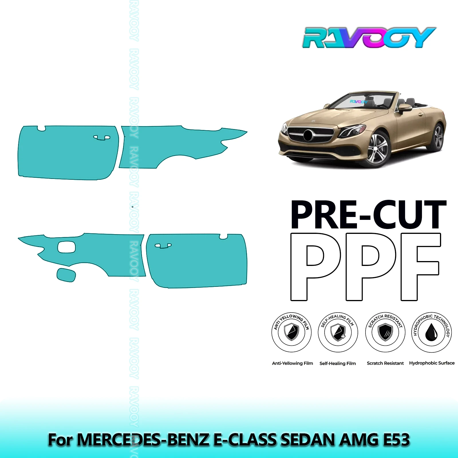 

For Mercedes-Benz E Class Base Cabriolet 2018-2020 8.5mil Pre-Cut PPF Door & A/B Pillar Kit TPU Paint Protection Film Set