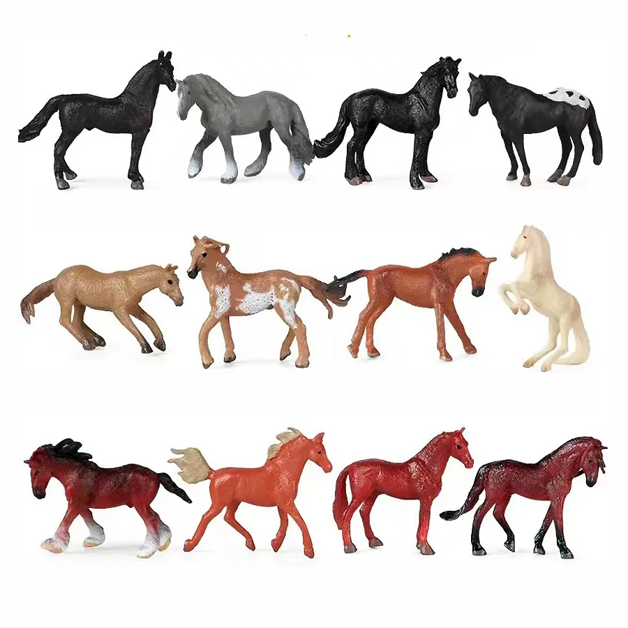 18 PCS Plastic Mini Horse Pony Figures Farm Animal Horses Figurines Horse Foal Toys Cake Topper Party Favor for Boys Girls