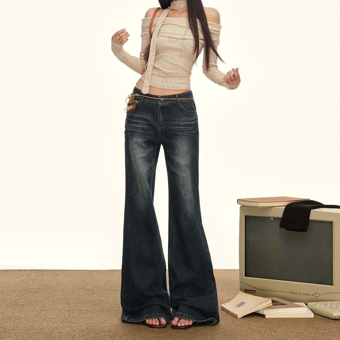 

Американские ретро потертые джинсы с низкой талией, женская уличная одежда Y2K, облегающие расклешенные брюки Mujer, модные джинсовые брюки с карманами на пуговицах