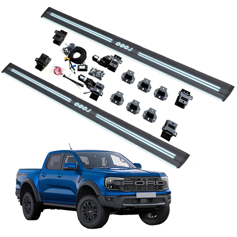 

Thickened Electric Step Aluminum Running Board Automatic Electric Power Side Step Dual Lights for Ford Ranger Raptor 2023+