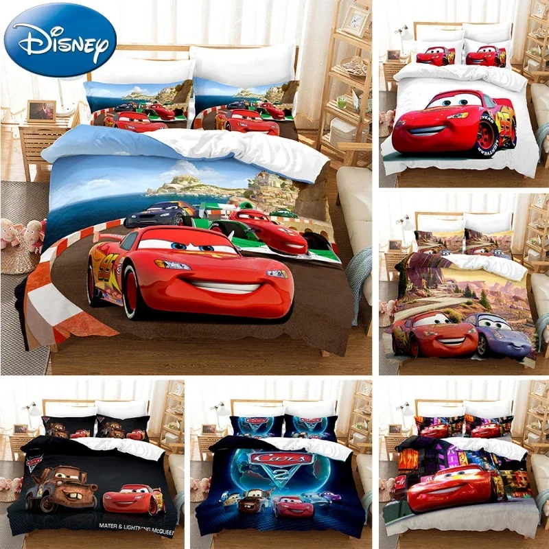 3pcs Disney Cars Bedding Set 3D Printing Cartoon Lightning McQueen Duvet Cover Bed Sheet Pillowcase Queen King Quilt Cover Suit