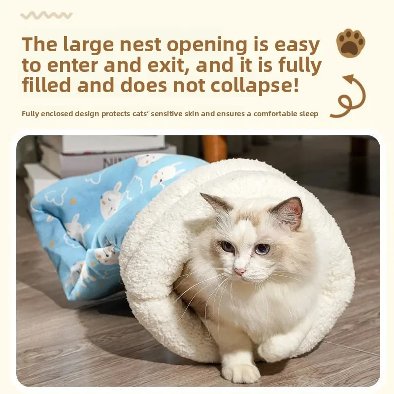 Cat Nest Winter Warmth Semi Enclosed Cat Sleeping Bag Nest Deep Sleep Designed for Cats Bedding Cat Mat Pet Universal