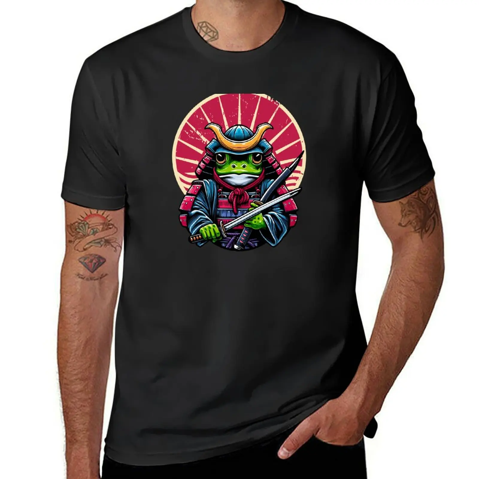 

Frog Samurai Ready to Fight Evil T-Shirt anime clothes sweat Aesthetic clothing men t shirts