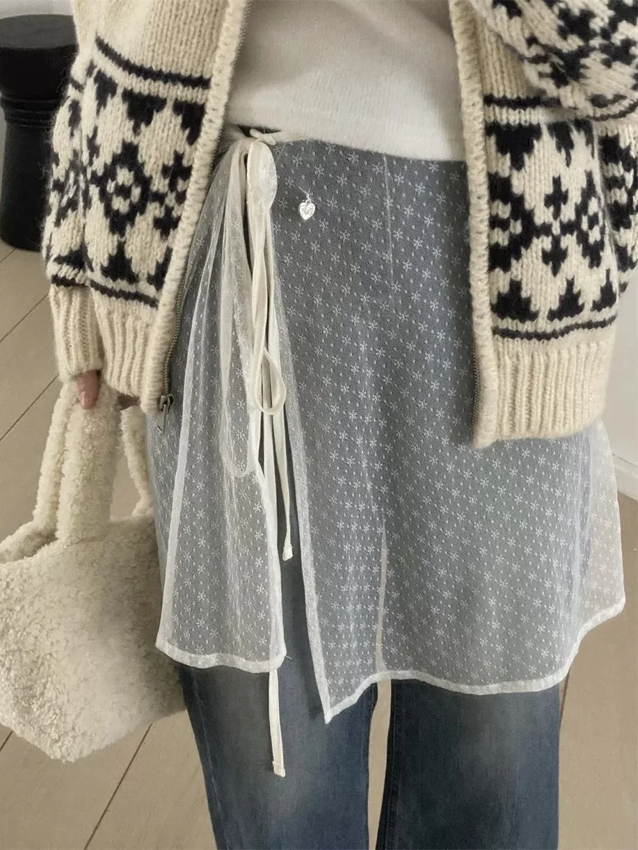 

Sexy Lace Embroidery See-tough Outerwear Personali Candy Miss Poster f-length Skirt Casual Loose Fit Straight Tube Skirt