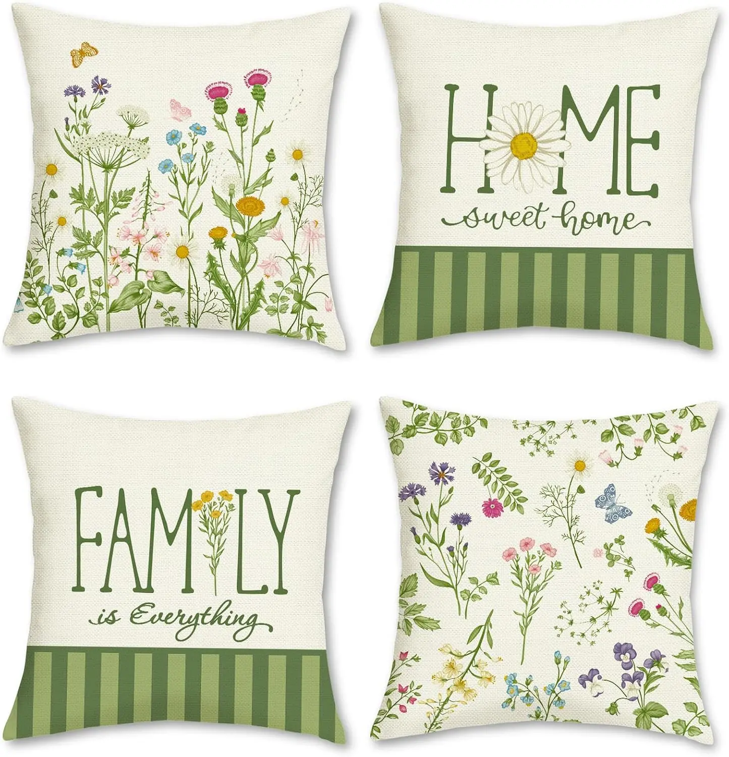 4pcs Wildflower Home Family Text Printed Pillow Cover Polyester Cushion Case 2D Flat Farmhouse Cottage Core Home Decor Now