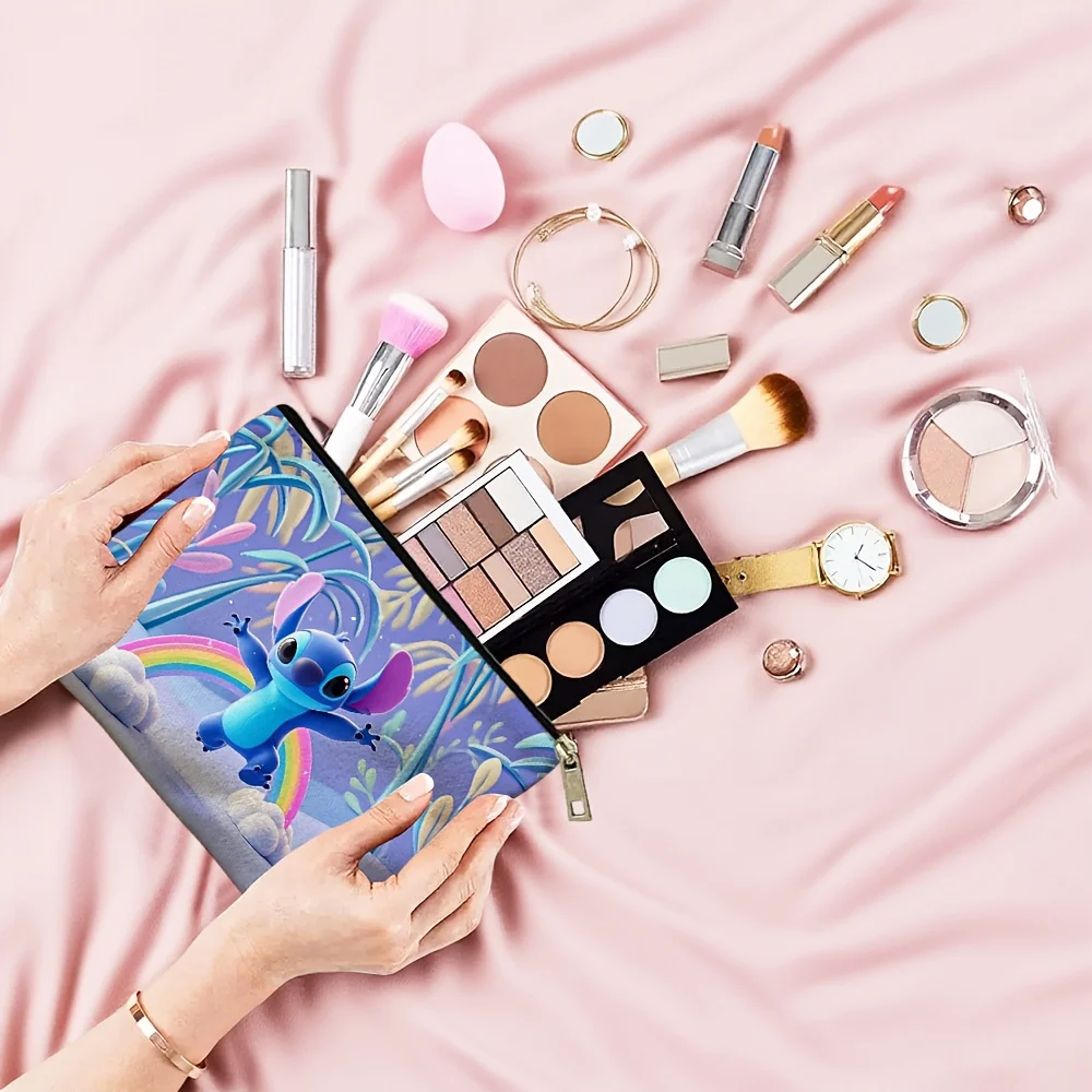 1 حقيبة مستحضرات التجميل ديزني رينبو ستيتش، حقيبة تخزين المجوهرات، حقيبة تخزين مثالية للسفر بسحاب - هدية عيد ميلاد ممتعة