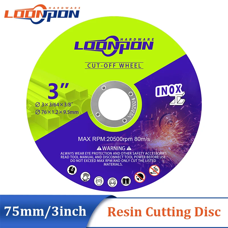 75mm 3inch Resin Metal Cutting Wheel Disc Slice 9.5mm Bore Fiber Reinforced Blade for Aglne Grinder Metal Stainless Steel