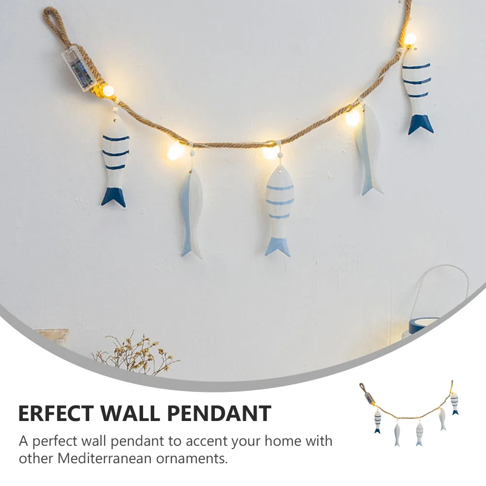 

Wooden Fish Skewer Wall Hanging LED Night Light Pendant Home Decor Mediterranean Style Room nament Wall Mounted Sculpture Beach