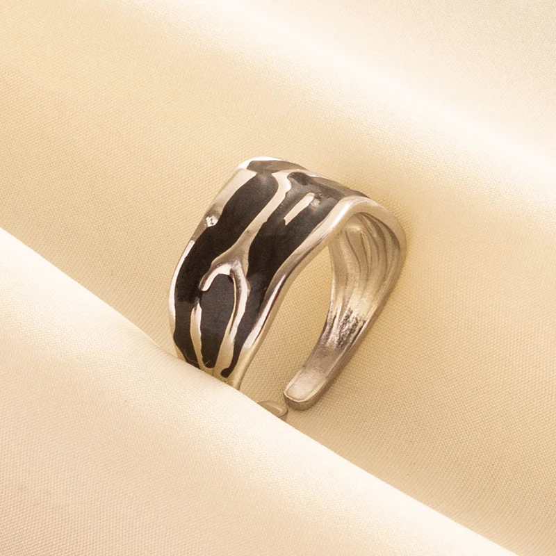 Punk Vintage Black Enamel Ring Stainless Steel Open Rings For Women Men Jewelry Fire Evil Eye Bague Acier Inoxydables Femme Gift