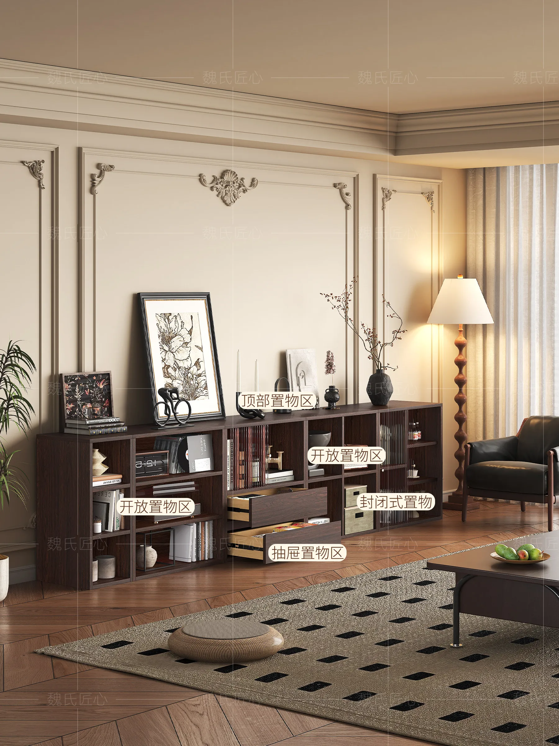 PYH retro bookcase combination cabinet floor-to-ceiling low cabinet antique locker household bookshelf locker