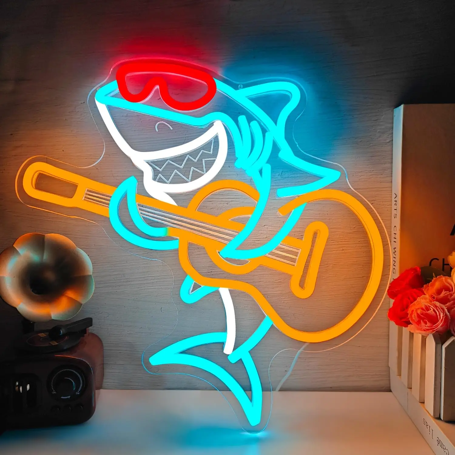 

Shark Playing Guitar Neon Sign USB Powered LED Neon Light for Music Bar Party Gaming Room Bedroom Decoration Gift Art Wall Light