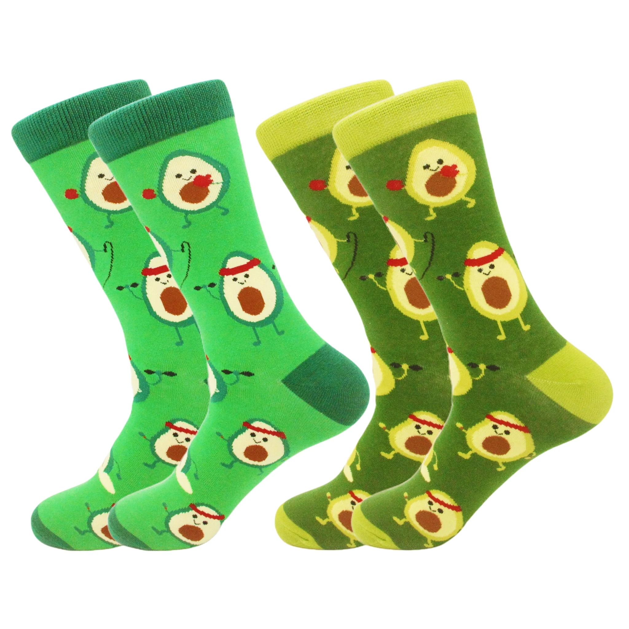 2 pairs of spring and autumn green avocado socks for trendy couples, college style, Japanese style, cute fruit mid-calf socks