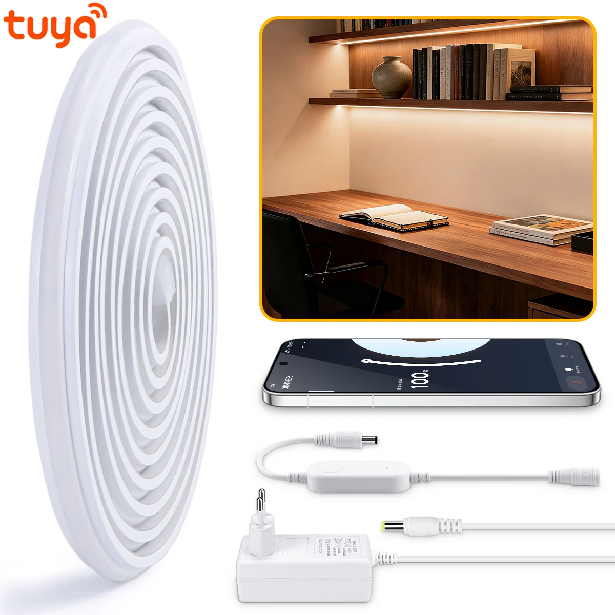

Tuya WIFI Smart APP Control Светодиодная лента неонового света 2–10 м Поддержка голосового управления Alexa Google, 24 В настоящий силикон/резание/водонепроницаемый
