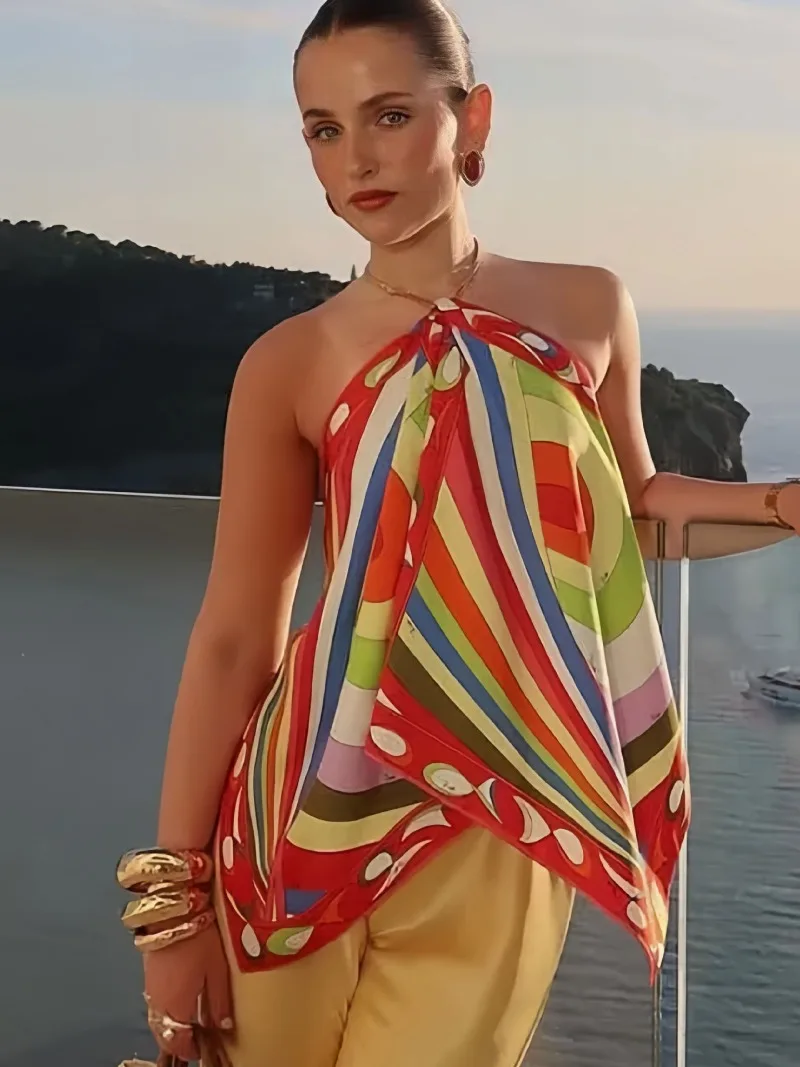 Elegantes Damen 2-Teiliges Urlaubsoutfit Sexy Abstrakt Bedrucktes Neckholder-Top & Maxi-Rock Set Böhmisches Strandparty-Rockset 2026 – Detail 12