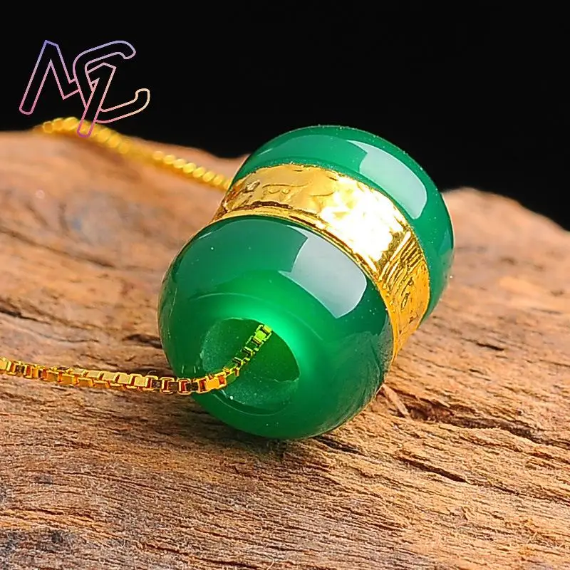 Natürliche Jade-Perlen-Anhänger-Halskette, 18 Karat vergoldeter Stein, Geschenke für Frauen, Modeaccessoires, Charm, Vintage, echter Schmuck