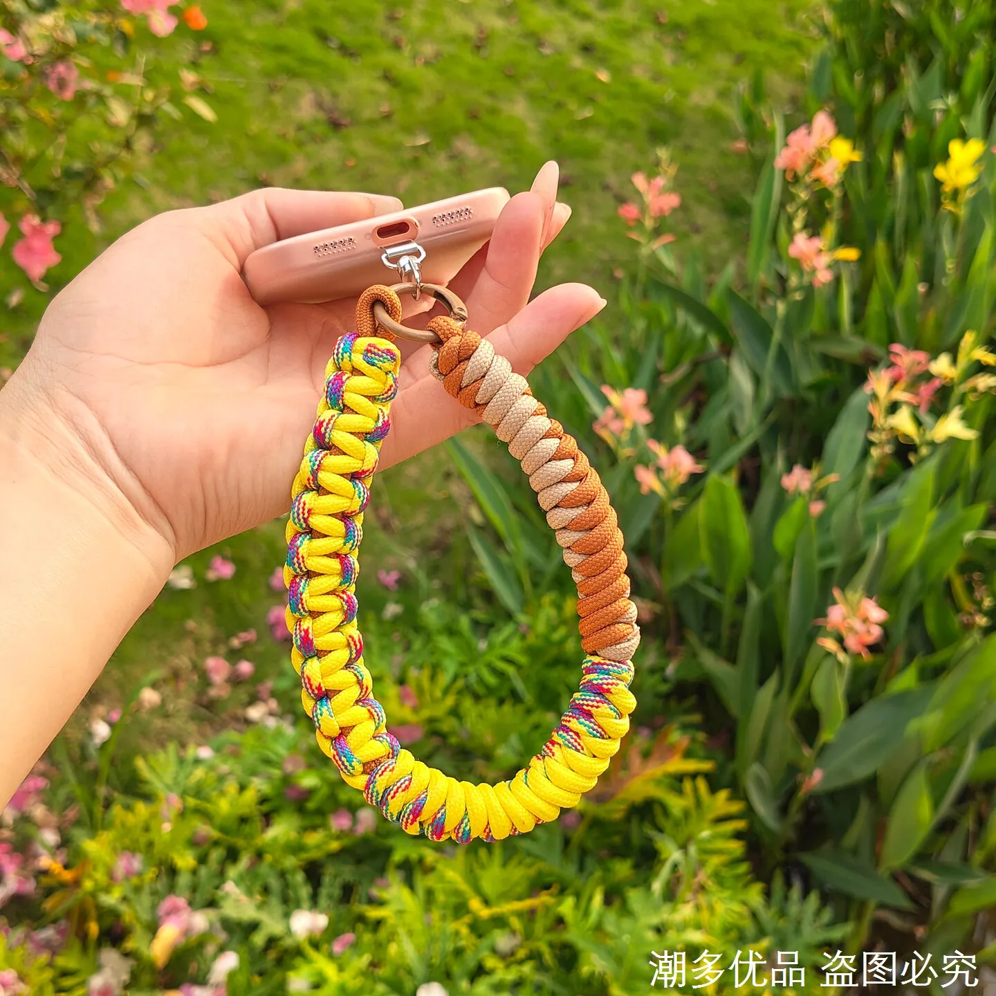 Handmade Summer Contrast Color Weave Mobile Phone Lanyard Portable Anti-Lost Multifunctional Wrist Strap Pendant