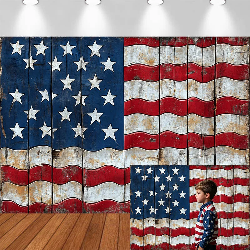 

LS Independence Day Photography Background Antique US Flag Blurred Distressed Decor Adult Kids Portrait Photo Backdrop Studio