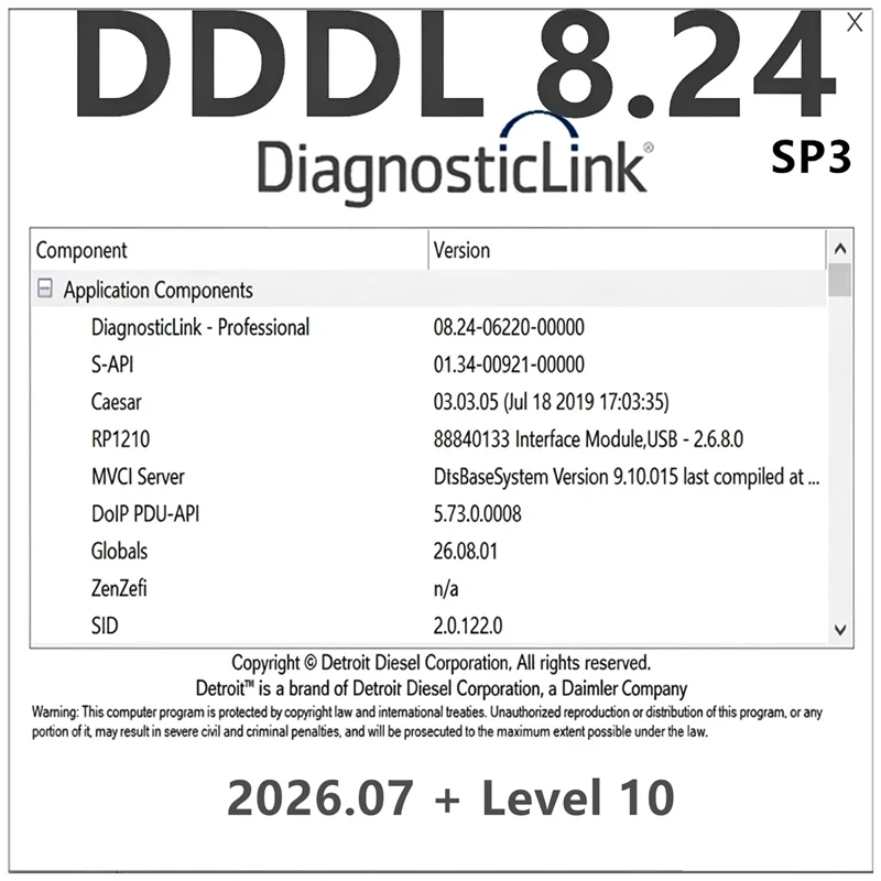 DDDL 8.24 SP3 [07.2026] Detrolt Diesel Diagnostic Link Level10 Troubleshooting Parameter Reading/edit Calibration Freightliner