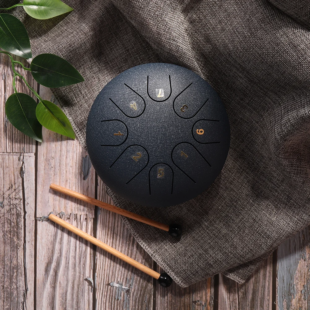 Tambor de lengua de acero al carbono de 6 pulgadas y 8 notas, instrumento de percusión, tambor manual con bolsa de almacenamiento, alivio del estrés para niños y adultos