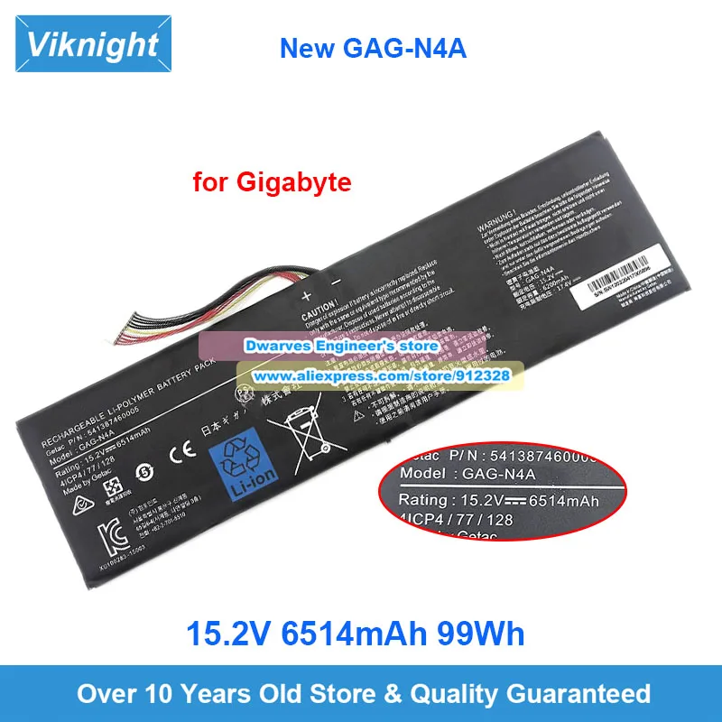 

New GAG-N4A Battery 15.2V 6514mAh 99Wh for Gigabyte Aero 15 OLED XD 16 XE5 Aorus 15 9KF 15G 15P Series 15X ASF 17 XE4 17X AZF