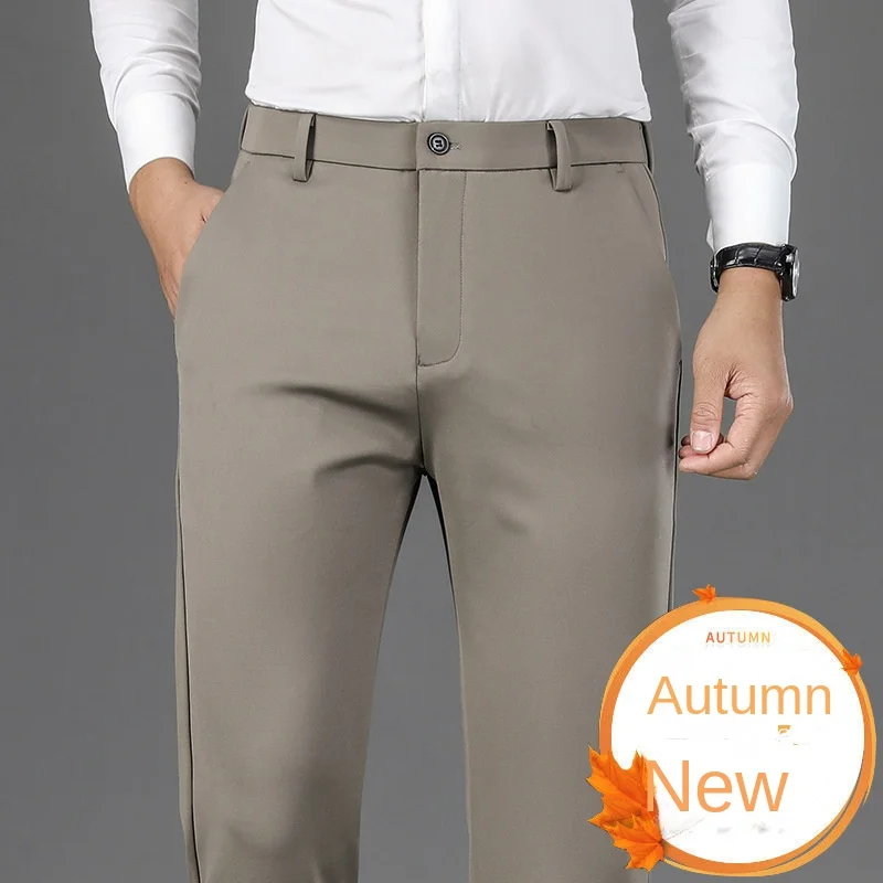 

2022 Autumn and Winter New Business Casual Stretch Men's Trousers Slim Stretch Thickened Nylon Smooth Men's Long Pants