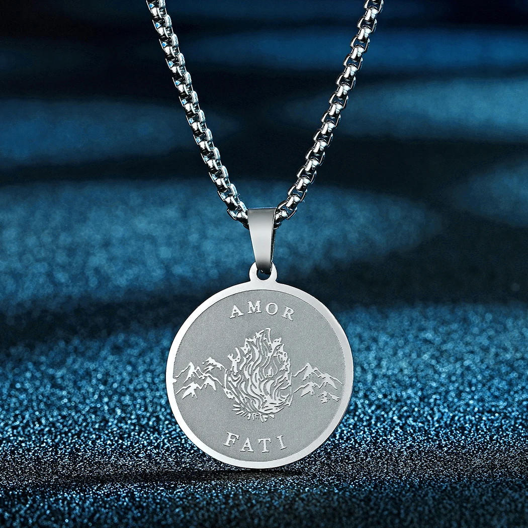 Todorova Handmade Simple Stainless Steel Amor Fati Stoic Pendant Necklace For Men Memento Mori Choker Birthday Jewelry Gift
