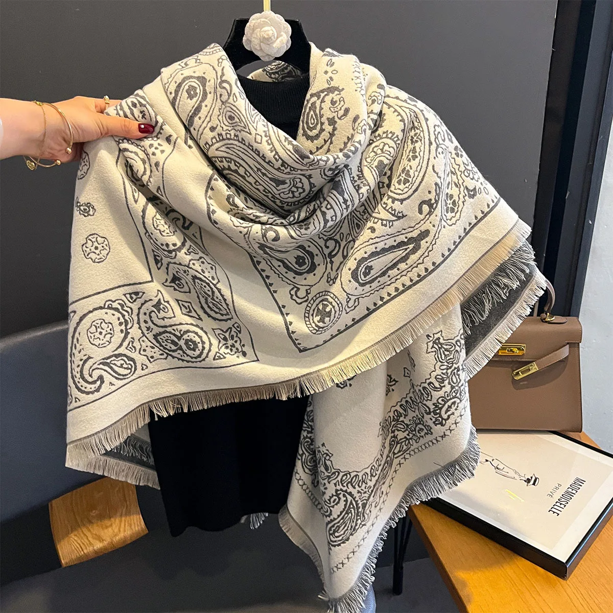 2024 New Elegance Cashmere Warm Scarf For Women Winter Thick Blanket Wraps Two-sided Bufanda Echarpe Pashmina Luxury Print Shawl