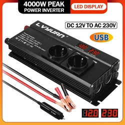 DC 12V AC 230V 50Hz 4000W 5000W 6000W 피크 전력 인버터, LED 디지털 디스플레이, 4.8A 4USB EU 소켓 컨버터, 자동차 인버터