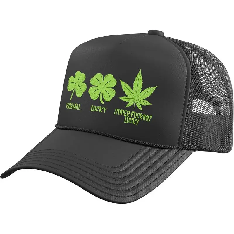 St Patricks Day Marijuana Shirt Lucky Weed Cannabis Stoner Trucker Hat With Adjustable Mesh Back