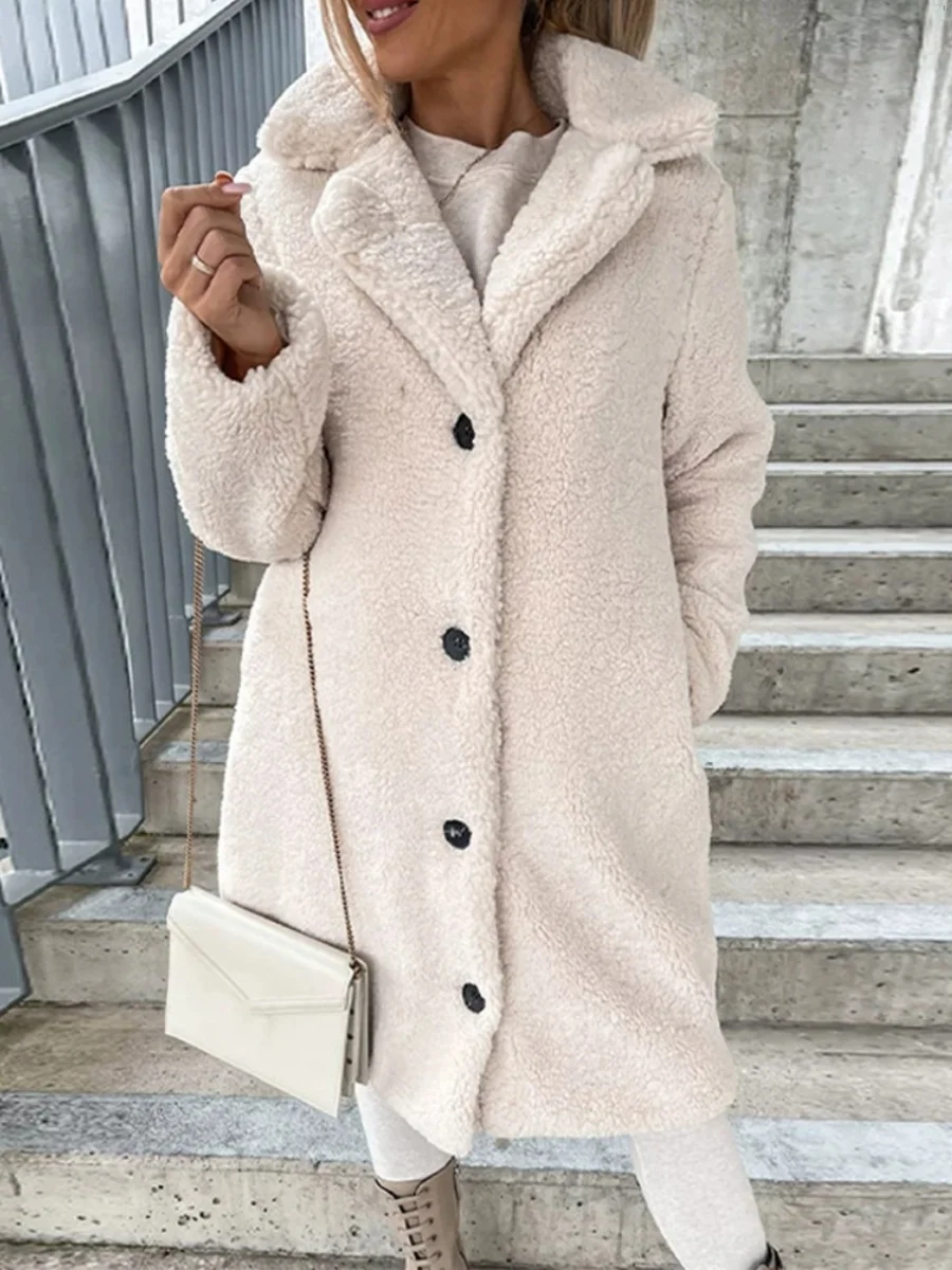 Cappotto lungo peloso Sve con risvolti Capispalla di media lunghezza Street Sle Chiusura con bottoni Vestibilità ampia oversize decorata