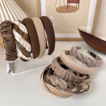 Diademas de Color marrón para mujer, bandas anchas de cristal para el cabello con esponja, accesorios para el cabello con temperamento, moda Otoño/Invierno 2023