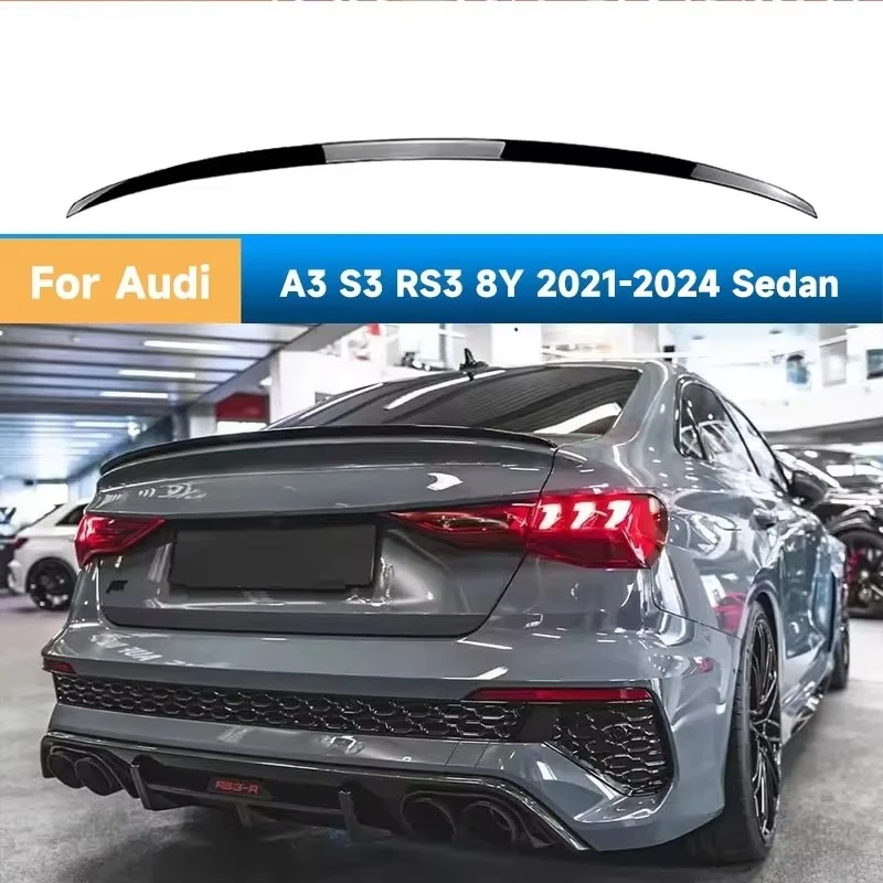 Rear Spoiler Wing Rear Trunk Roof Lip For Audi A3 S3 RS3 8Y Sedan 2021-2024 Diffuser Cap Tail Wing Car Accessories Top Wings