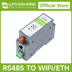 Waveshare Rail-Mount Serial Server RS485 to WIFI/Ethernet Module Modbus MQTT Gateway 5 ~ 36V DC, Screw Terminal WPA-PSK