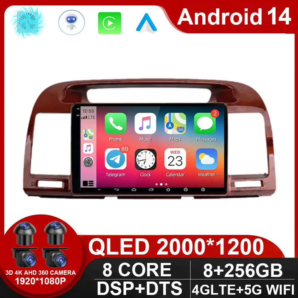 

9 Inch Qled 5G Car Radio Android 14 Auto For Toyota Camry 5 XV 30 2001 - 2006 Multimedia Player Stereos Carplay Gps NO 2din