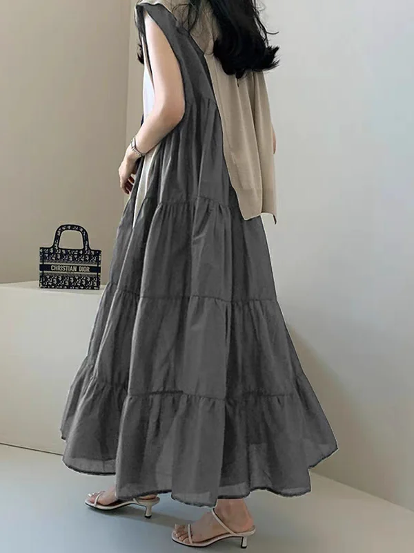 فستان صيفي جديد للنساء بتصميم بسيط وأنيق، فستان طويل بدون أكمام على الطراز الكوري، فستان متعدد الاستخدامات بطول متوسط وقصة A-...
