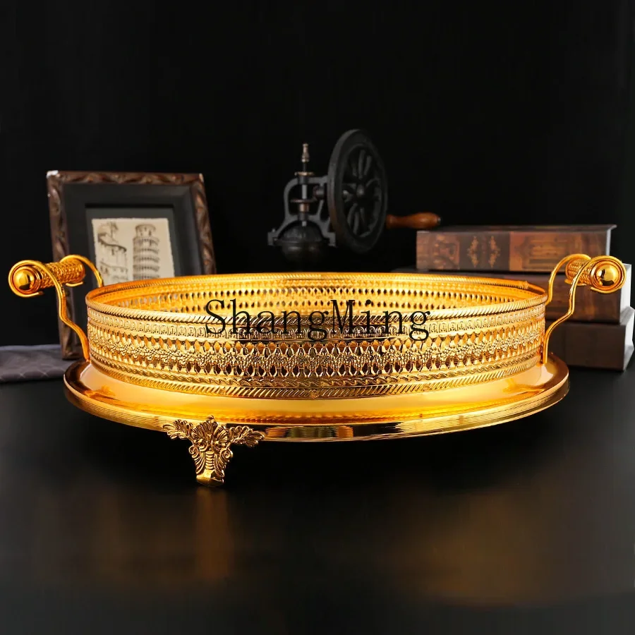 

CL light luxury large tray retro large capacity fruit plate living room home decoration fruit plate tea several snacks storage