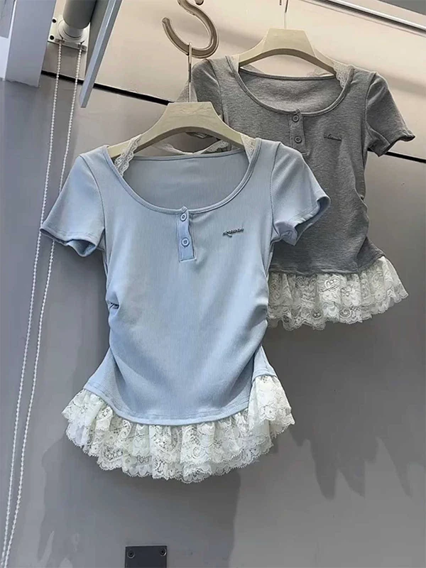 

Футболка Pure Desire Sle ort Sve Lace Ne, женская весна-лето, утягивающий топ с завязками на талии, корейский свободный крой из полиэстера...