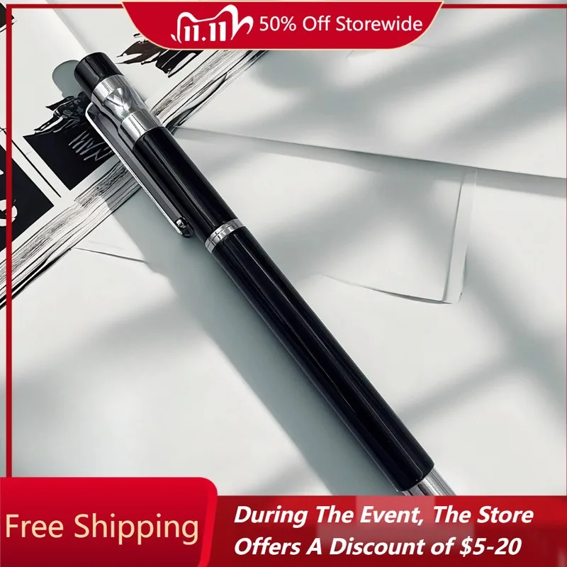 

PENGCHEN 218, черные перьевые ручки для фортепиано, с серебряным лезвием, перо для каллиграфии, эргономичная ручка, школьные принадлежности, бизнес-подарочная коробка, новая распродажа