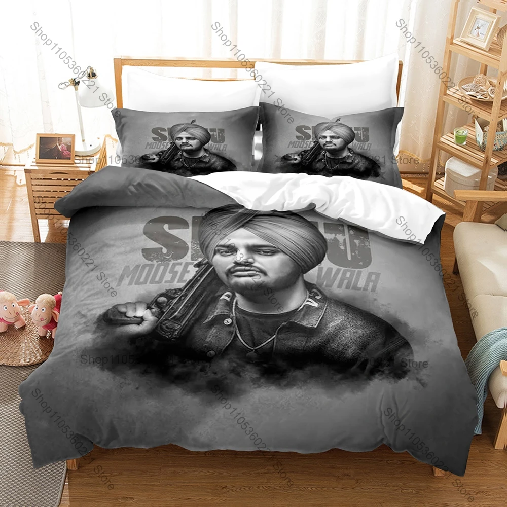 Famous Singer S-Sidhu Moosewala Bedding Set, Duvet Cover & 2 Pillowcases, Retro Music Style Comfortable Home Bedding Supplies