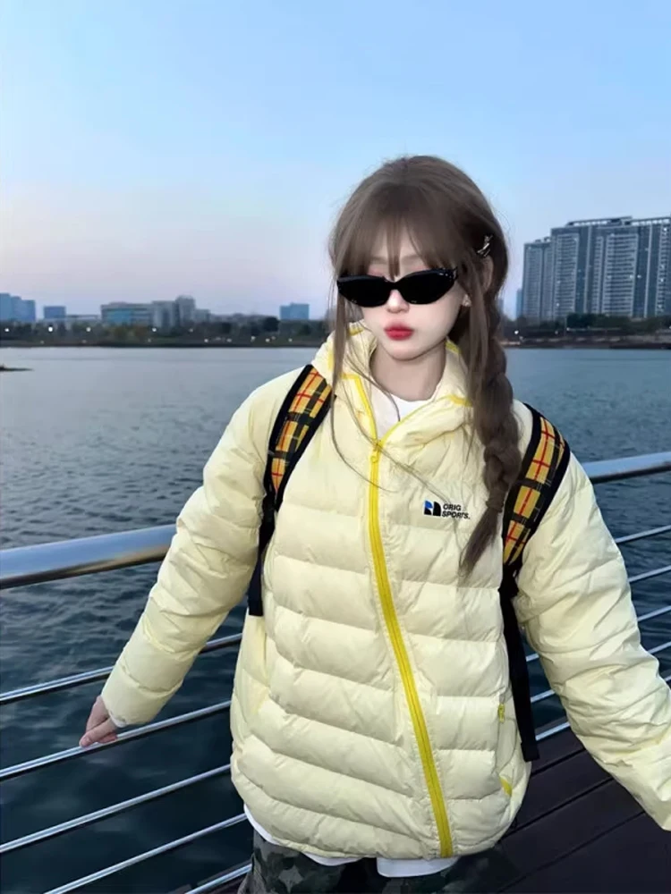 

Легкая пуховая куртка с капюшоном для мужчин и женщин, тонкое хлопковое пальто, ветрозащитное, теплое, зимний стиль, повседневная мода, полиэстер