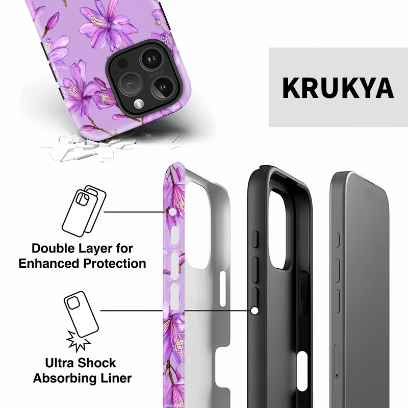 Krukya الأرجواني زهرة طباعة جراب هاتف آيفون 17 برو ماكس 17 الهواء 16 15 زائد XR XS SE 11 12 13 14 برو ماتي غطاء سيليكون #5