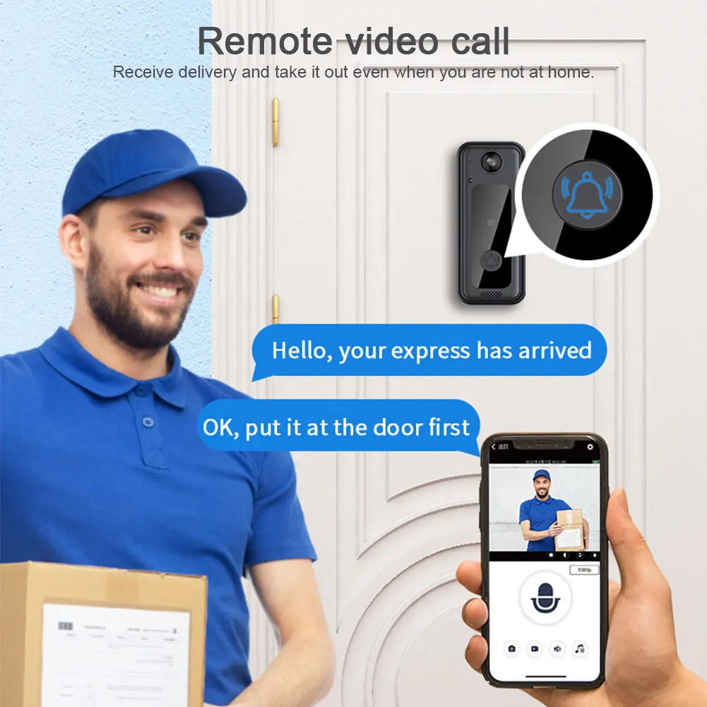 Telefone Sem Fio Campainha, Áudio Bidirecional, Smart Video Campainha, Campainha de Segurança, Armazenamento Em Nuvem, Alimentado Por Bateria, Câmera de Segurança Doméstica